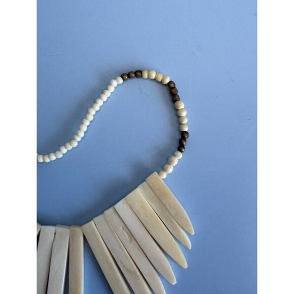 Natural Cow Bone Beaded Tribal-Inspired Necklace With Pointed Pendant Design & A - Picture 11 of 13